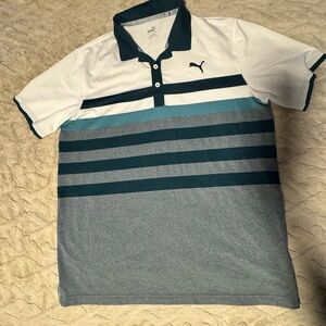 Puma Men's Polo Shirt - White, Teal, and Gray